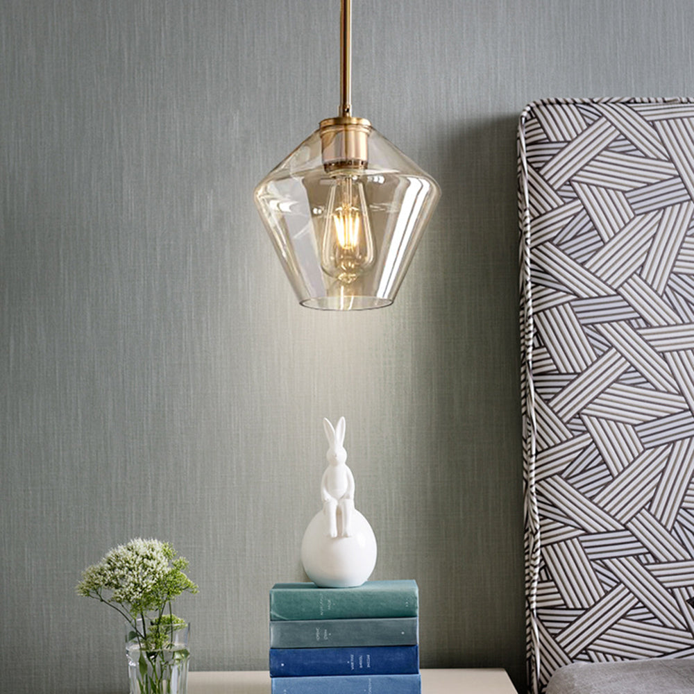 Amber glass modern diamond pendant light, elegant home decor.