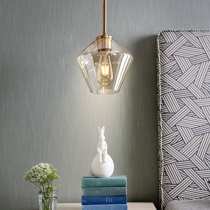 Amber glass modern diamond pendant light, elegant home decor.