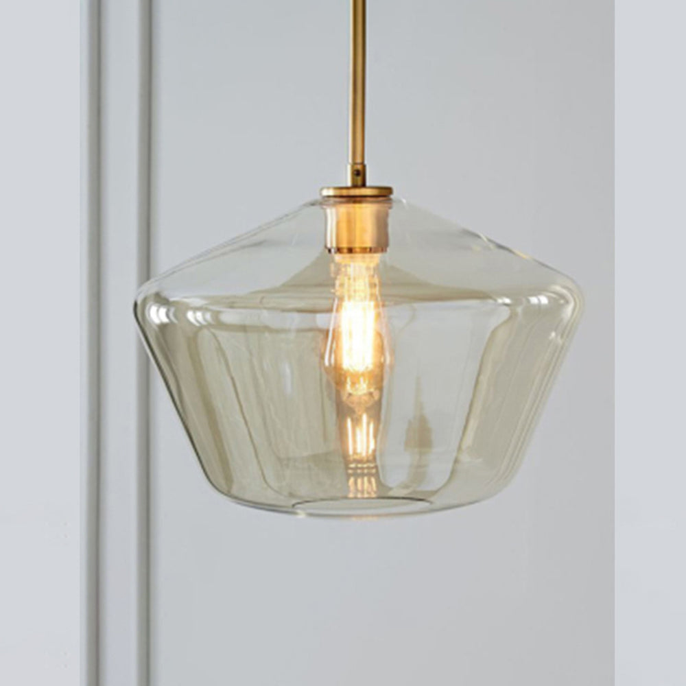 Geometric diamond glass pendant light, modern ceiling fixture.