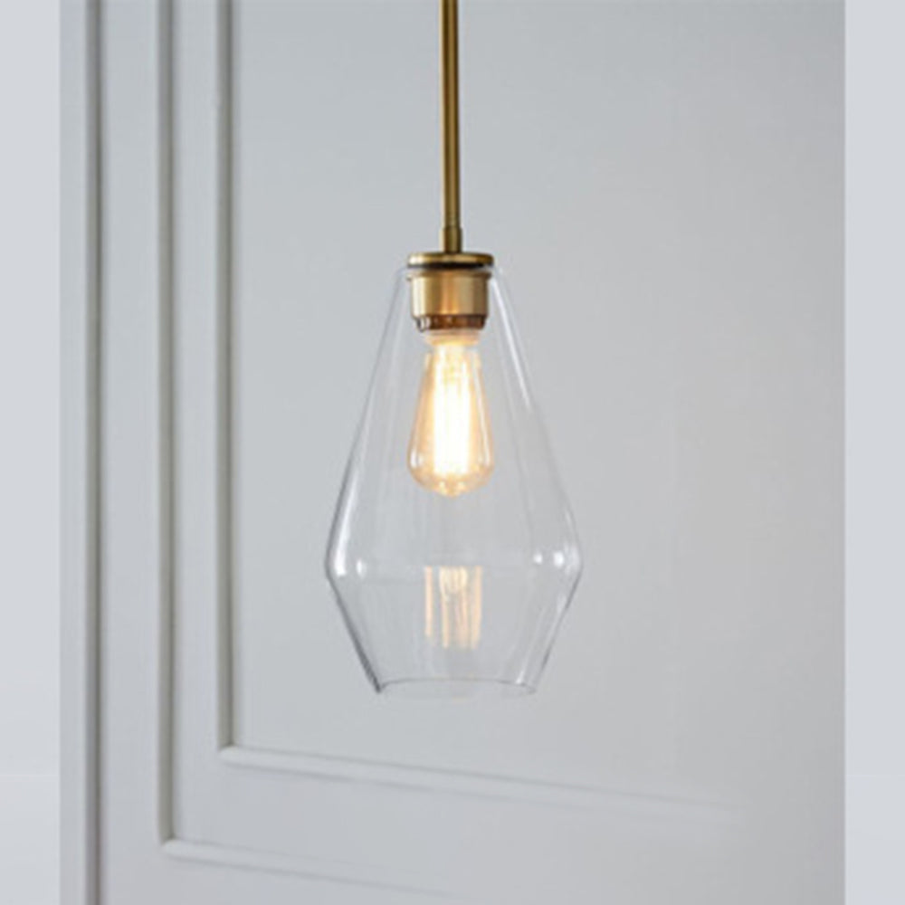 Sleek diamond-shaped glass pendant light, contemporary style.