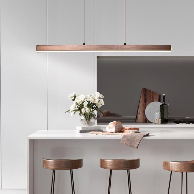 Bright modern LED pendant light, dimmable, offering adjustable color for personalized lighting.