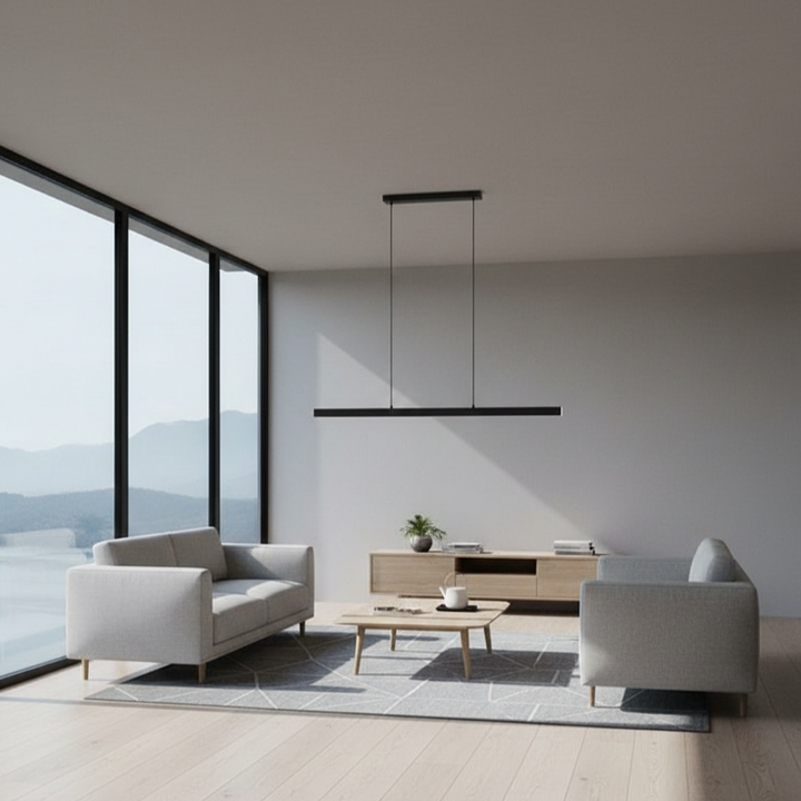 Minimalist dimmable LED pendant light, bright and energy-efficient for modern homes.