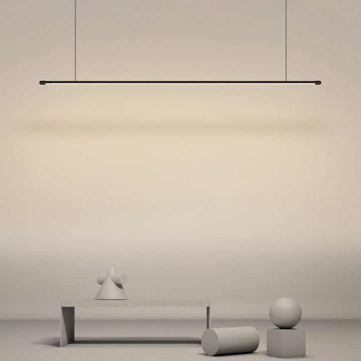 Versatile modern black linear LED kitchen island pendant light with dimmable feature.
