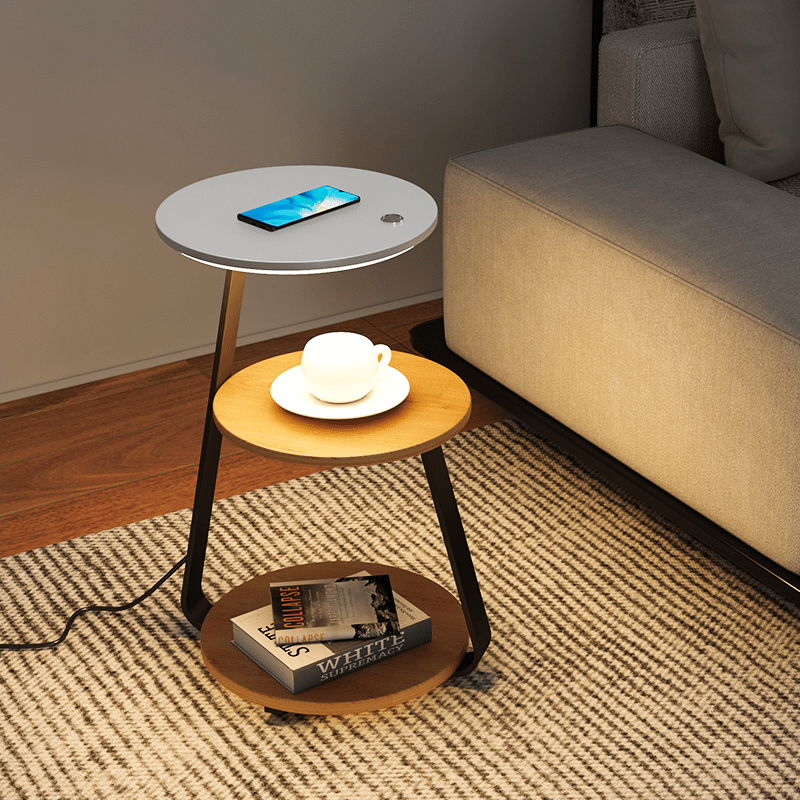 Minimalist double-layer side table with elegant stone top, steel frame & practical storage.