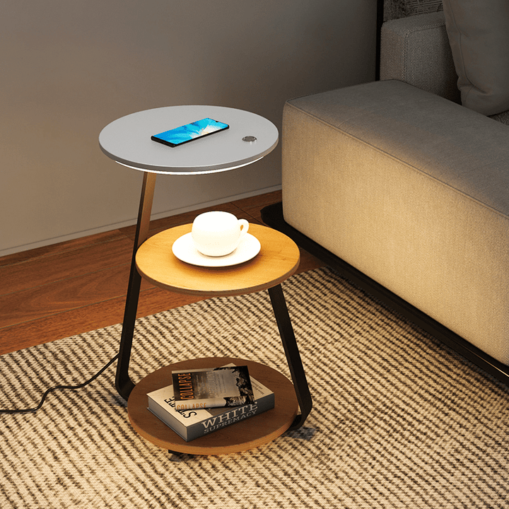 Minimalist double-layer side table with elegant stone top, steel frame & practical storage.