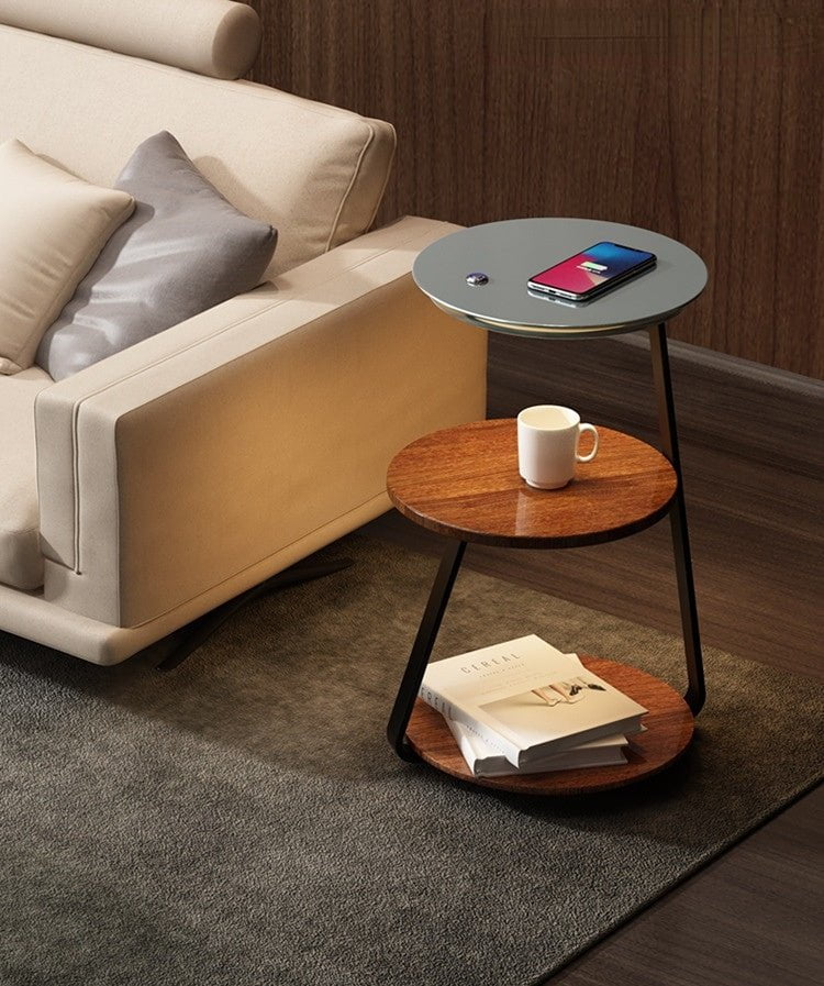 Durable modern storage side table with stone top, steel frame, perfect for small spaces.