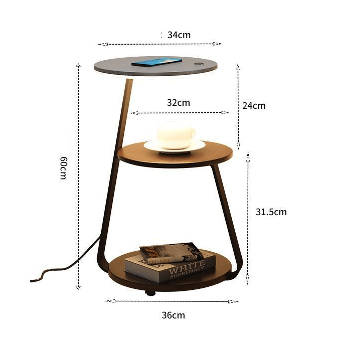 Contemporary living room side table with two tiers, stone top, steel frame & ample storage.