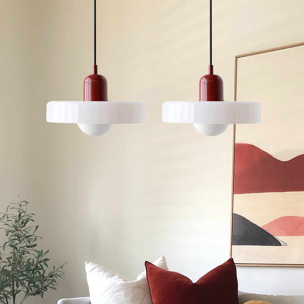 Contemporary double glass pendant, ideal for dining room, modern and chic.
