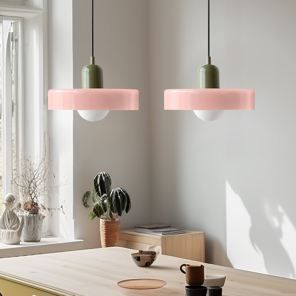 Contemporary glass double pendant light, modern home decor for living area.