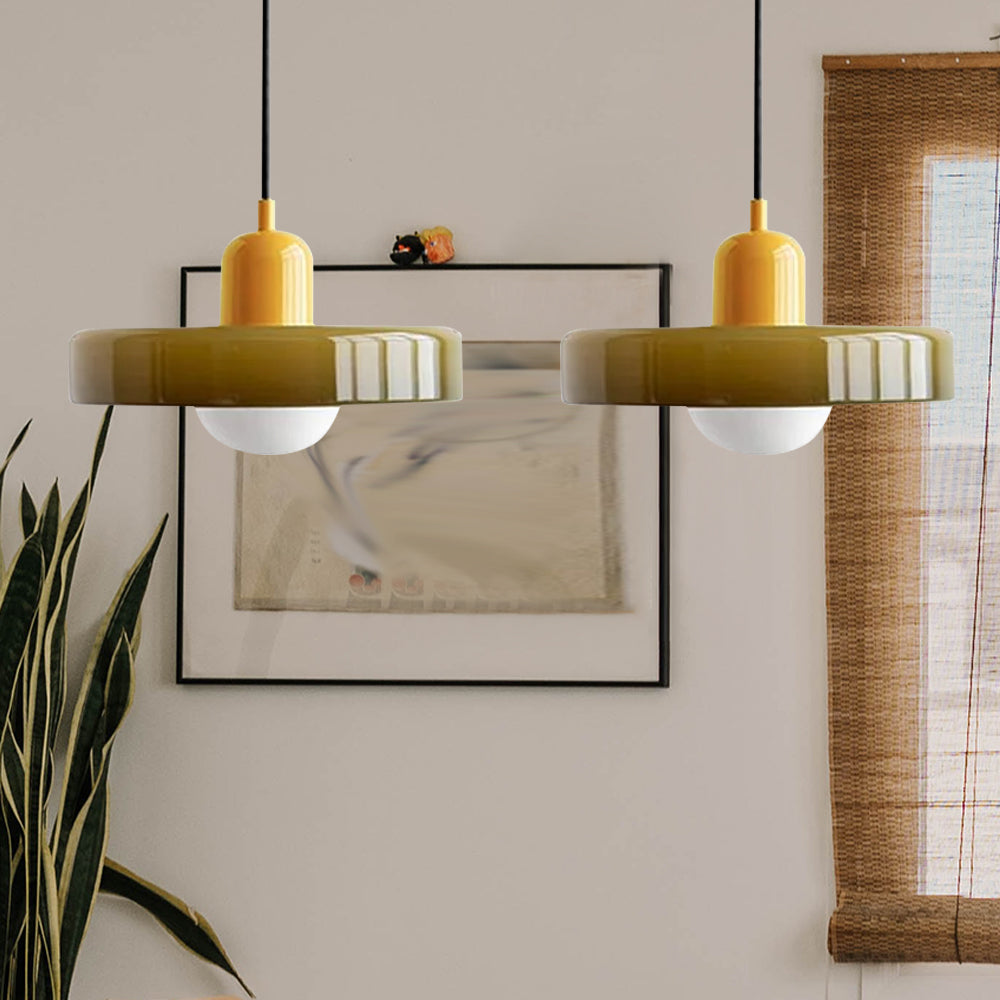 Stylish double pendant light, modern glass, enhances contemporary home decor.