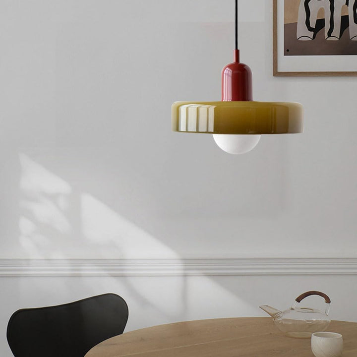 Double glass pendant light, modern design, ideal for contemporary home lighting.