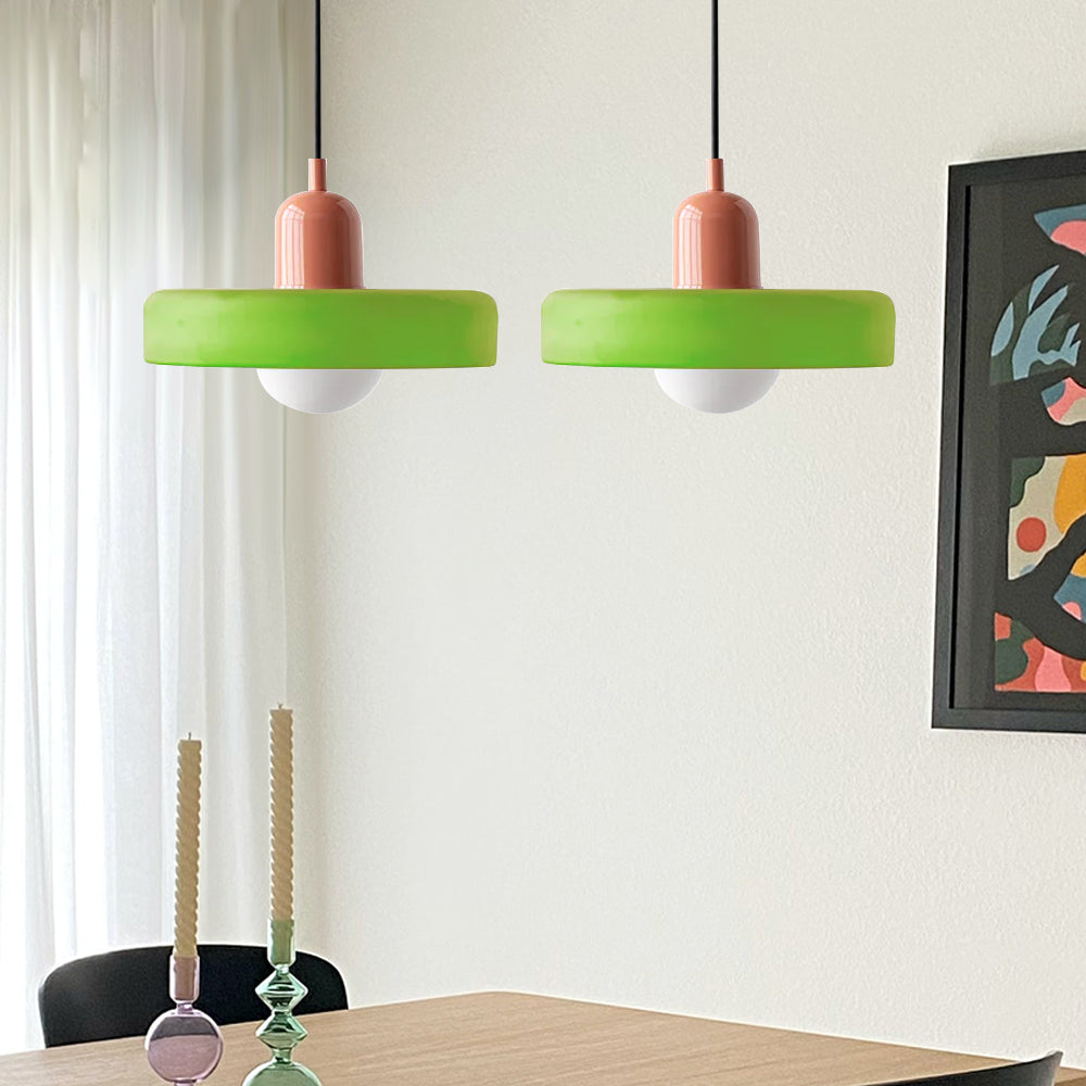 Elegant modern double glass pendant, perfect for contemporary home lighting.