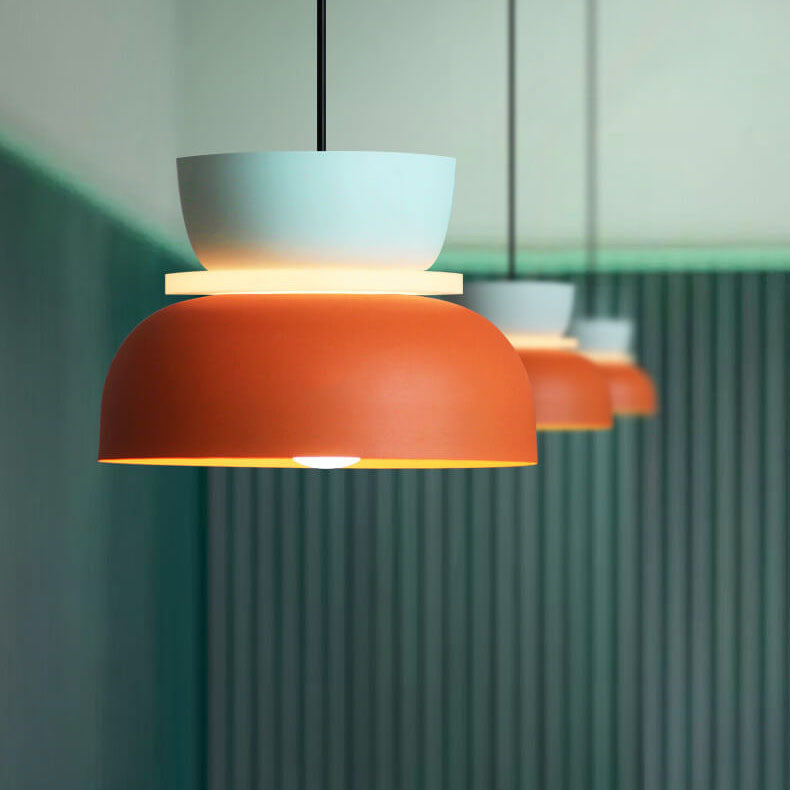 Contemporary dual-tone dome pendant light for living or dining areas. Nordic LED ceiling lamp.