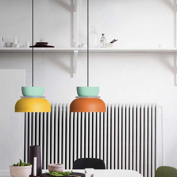 Eye-catching dual-tone dome pendant light in Nordic style. Modern ceiling lamp for stylish interiors.