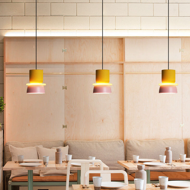 Close-up of modern dual-tone Nordic dome pendant light. Contemporary zinc alloy ceiling lamp.