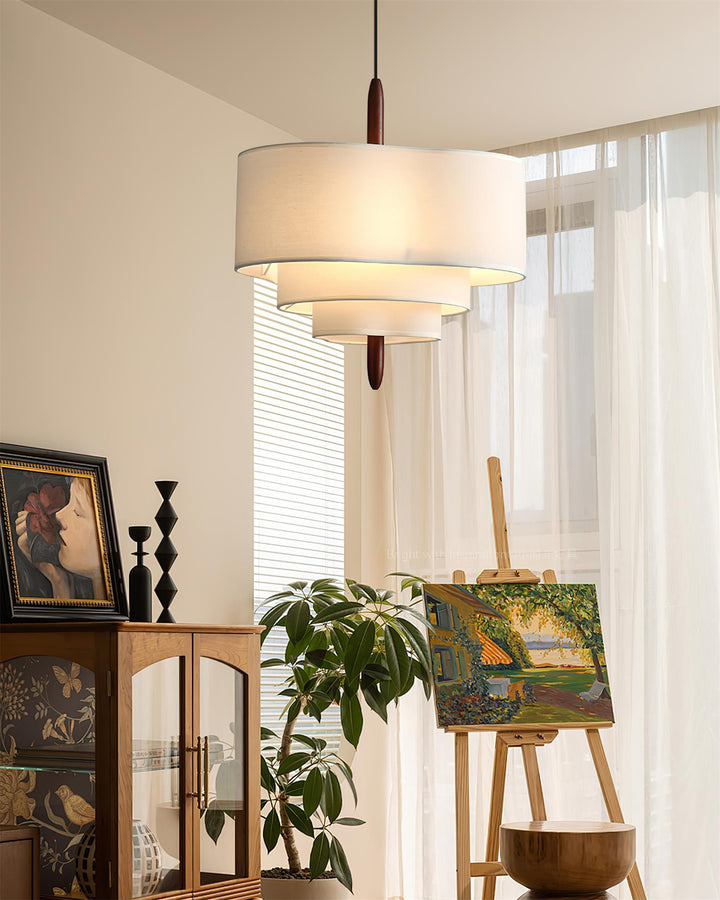 Minimalist modern fabric pendant lamp, ideal for illuminating dining tables.