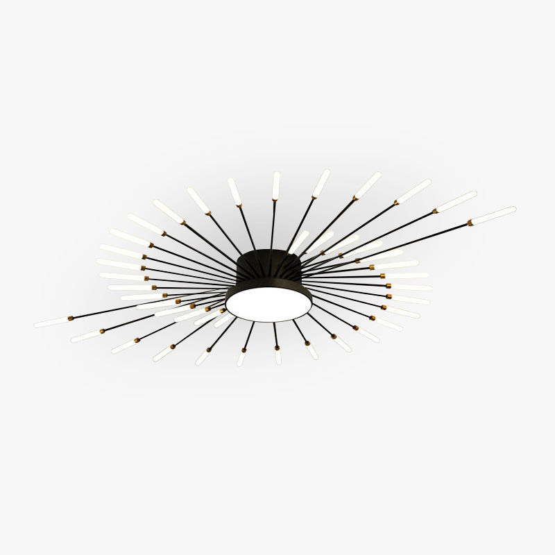 Modern firework LED ceiling light, gold finish, dimmable flush mount for living room.