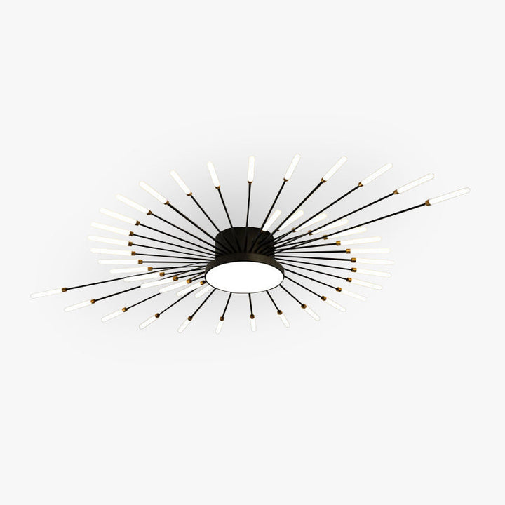 Modern firework LED ceiling light, gold finish, dimmable flush mount for living room.