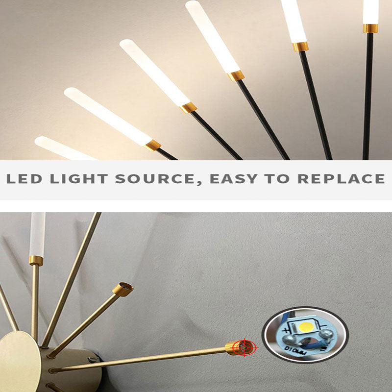 Dimmable modern black LED firework light for bedroom, flush mount ceiling fixture.