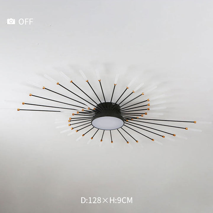 Black modern firework LED flush mount, perfect accent lighting for living room.