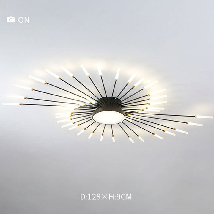 Elegant dimmable gold LED firework ceiling light, flush mount for modern home decor.