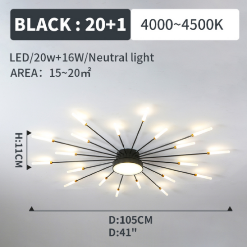 Dimmable gold firework LED flush mount light, contemporary home decor lighting.