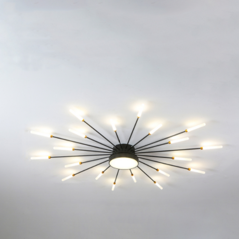 Elegant gold firework LED ceiling light, dimmable, modern flush mount design.