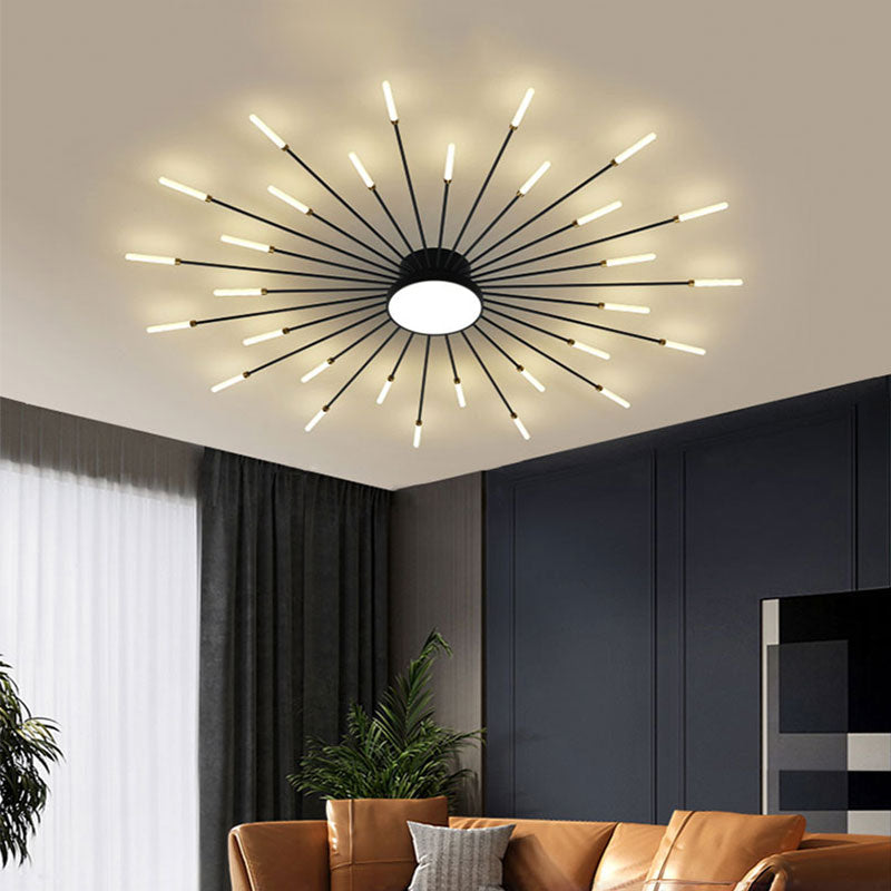 Elegant gold firework LED flush mount, dimmable modern design for indoor lighting.