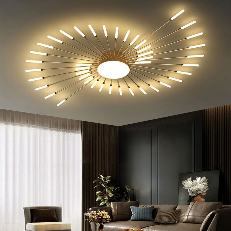 Dimmable black LED firework ceiling light, modern flush mount, ideal home decor.