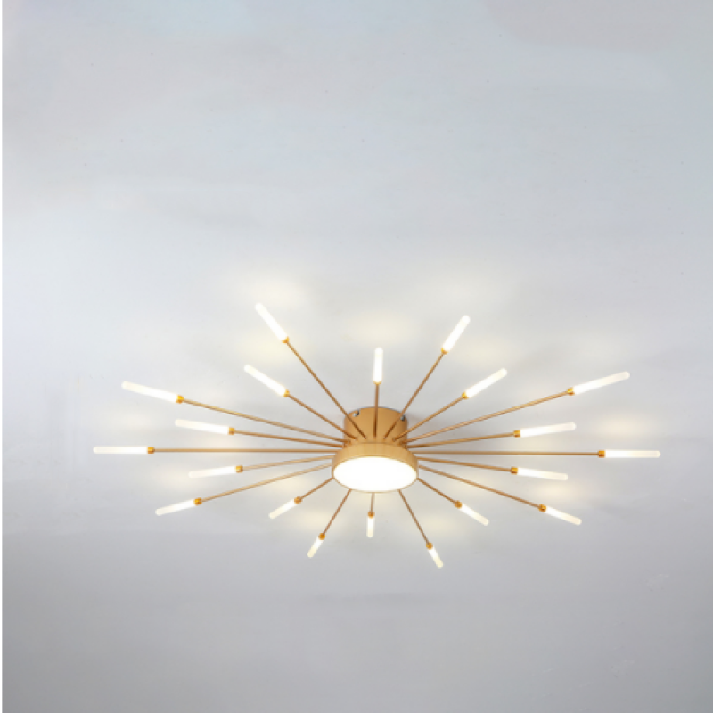 Stylish black LED firework ceiling light, flush mount, dimmable for living spaces.