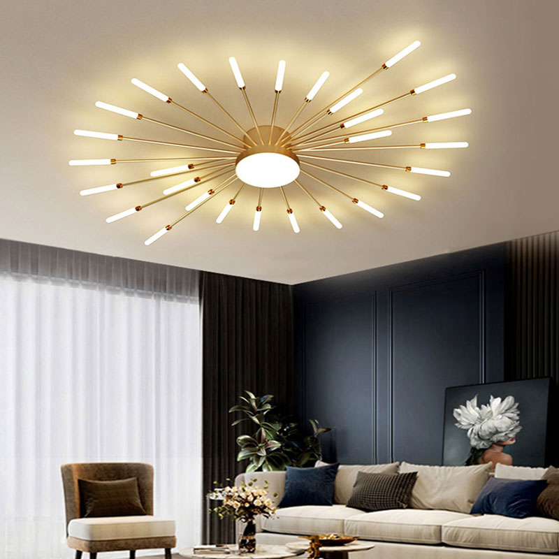Artistic black firework LED ceiling lamp, modern dimmable flush mount fixture.