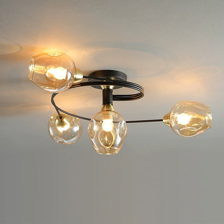 Black flush mount ceiling fixture, contemporary lighting for living areas.