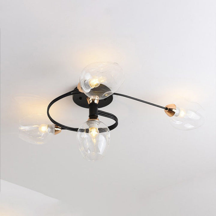 Gold modern flush mount light, ambient lighting for spacious living rooms.