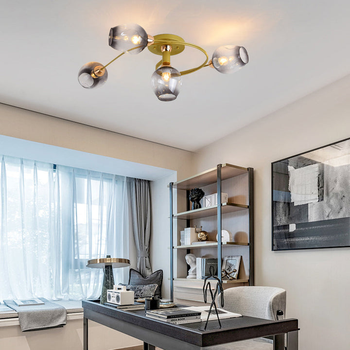 Gold flush mount ceiling light, modern lighting for elegant living spaces.