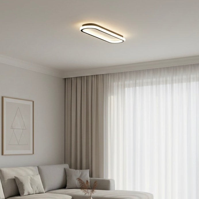 Indoor geometric LED ceiling lamp, modern dimmable fixture, contemporary interior lighting solution.