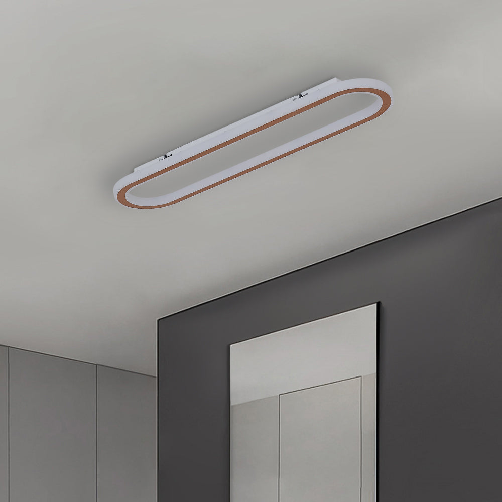 Modern geometric LED ceiling light, dimmable, rose gold fixture for contemporary home decor.