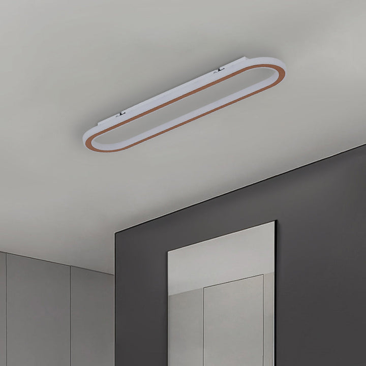 Modern geometric LED ceiling light, dimmable, rose gold fixture for contemporary home decor.