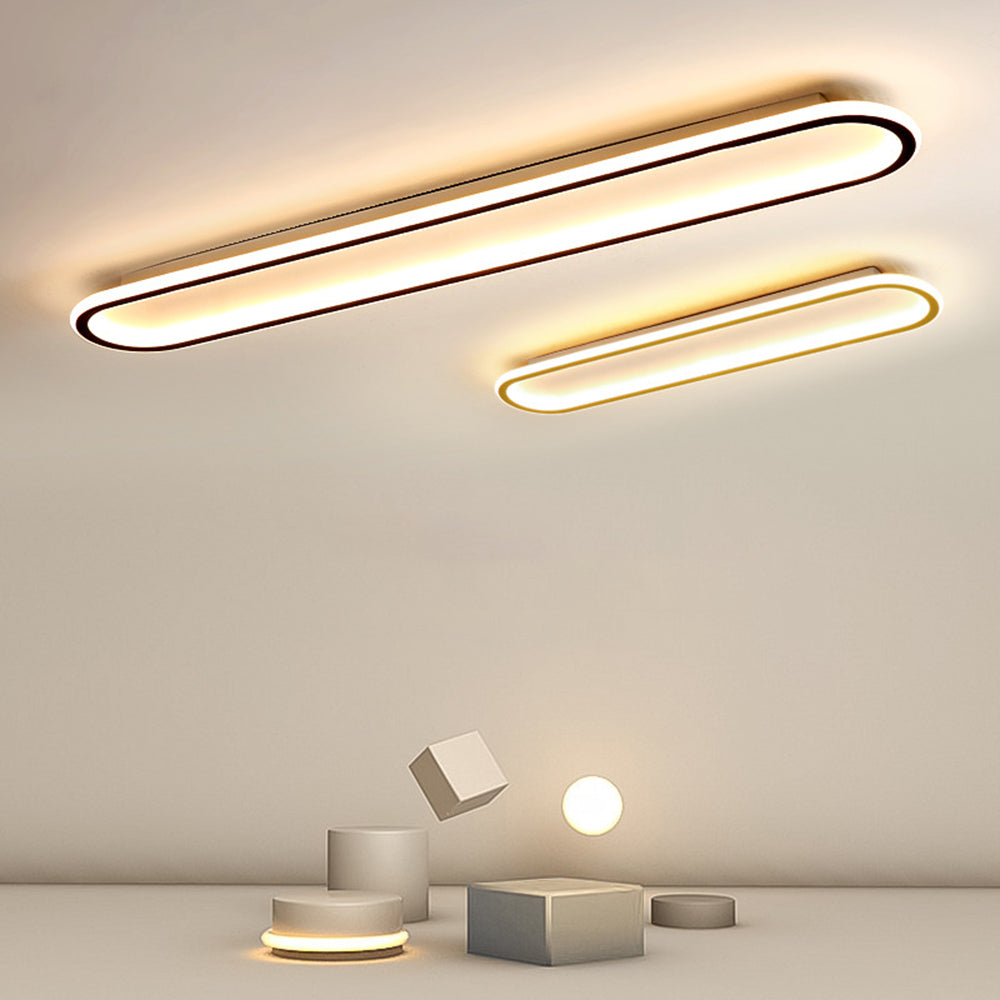 Dimmable modern geometric LED ceiling light fixture, ideal for contemporary bedroom lighting.