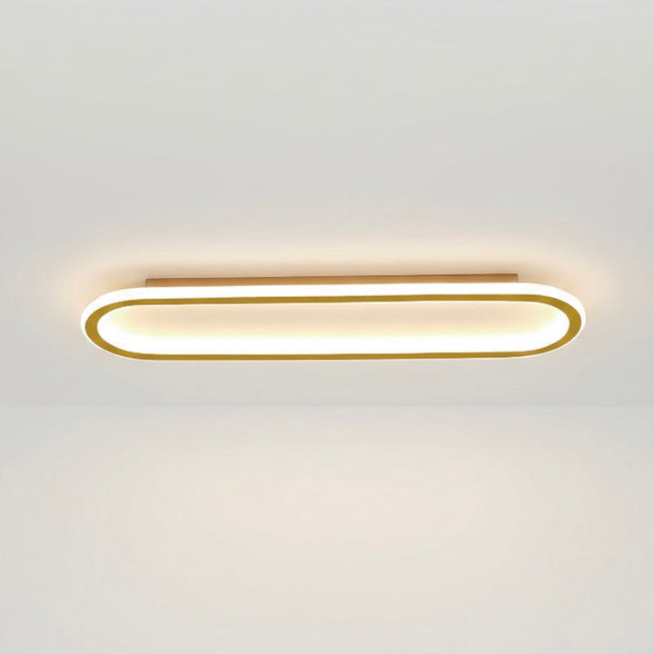 Contemporary geometric LED ceiling lamp, dimmable, modern rose gold fixture for stylish home.