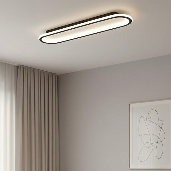 Minimalist geometric LED ceiling lamp, modern dimmable fixture for elegant home interior lighting.