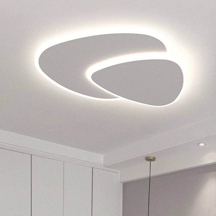 Dimmable LED geometric triangle ceiling light with adjustable color for modern living room decor.