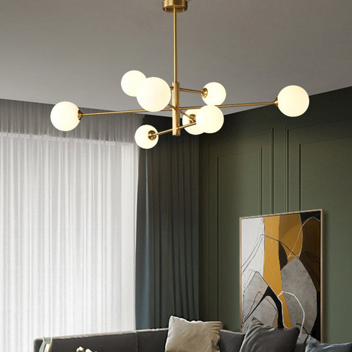 Contemporary gold multi-light pendant, globe chandelier design, perfect for sophisticated decor.