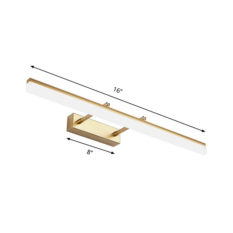 Elegant gold LED wall sconce, perfect rectangular lighting for bathroom vanity. Modern home decor.