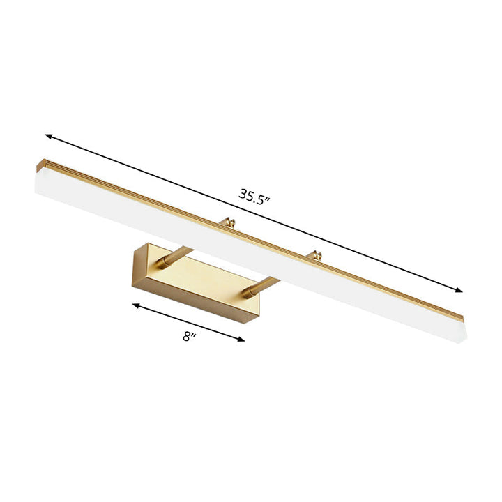 Energy-efficient gold LED wall light. Rectangular sconce for stylish bathroom vanity illumination.