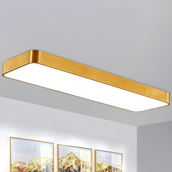 Contemporary gold finish rectangular LED lighting, a sleek recessed fixture for various settings.