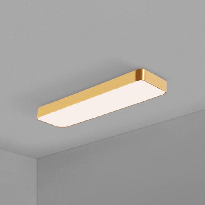 Modern gold LED rectangular ceiling light; an energy-efficient recessed fixture for upscale homes.