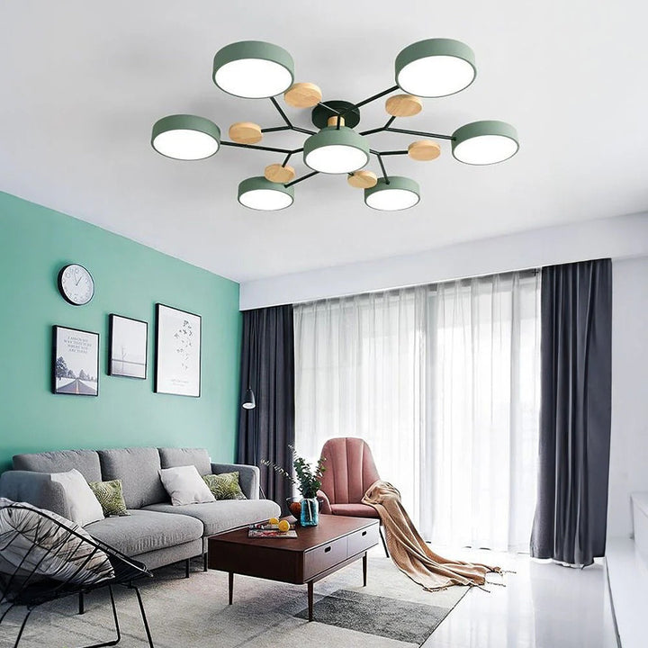 Unique halo design LED semi-flush light for modern interior design.
