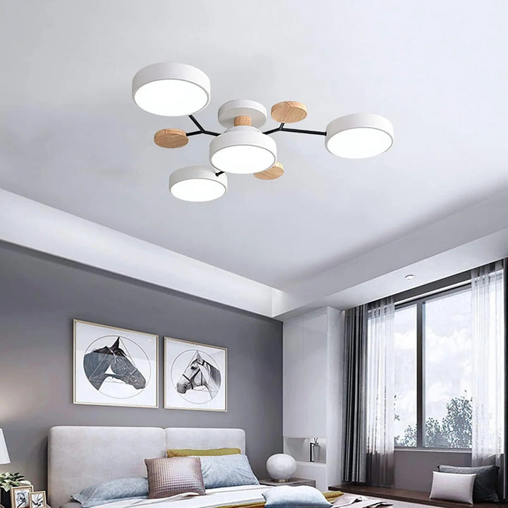 Contemporary semi-flush halo LED fixture for an elegant home office.