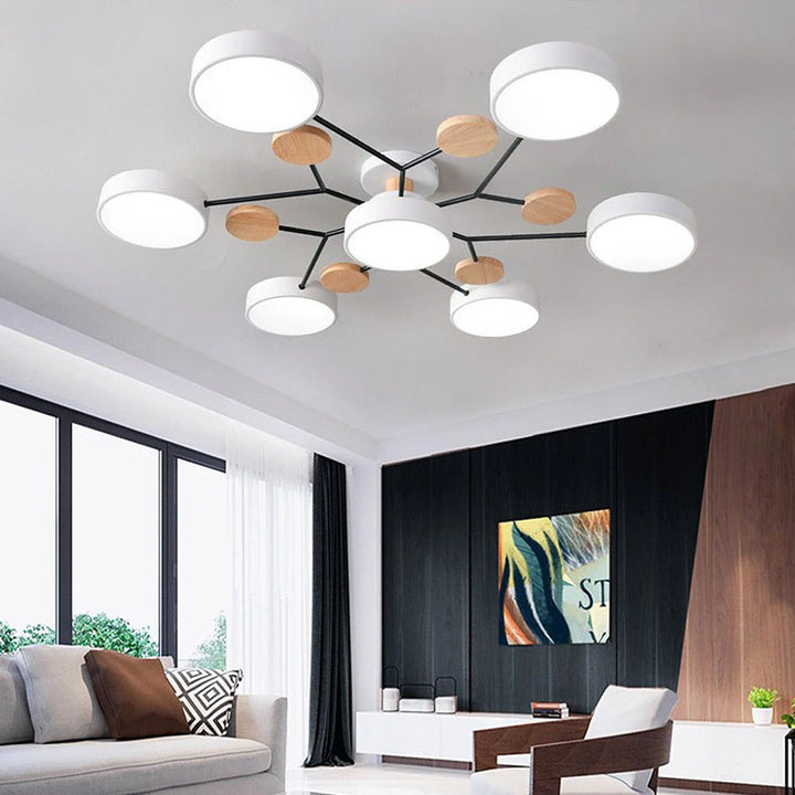 Sleek halo design LED semi-flush ceiling light, enhancing bedroom comfort.