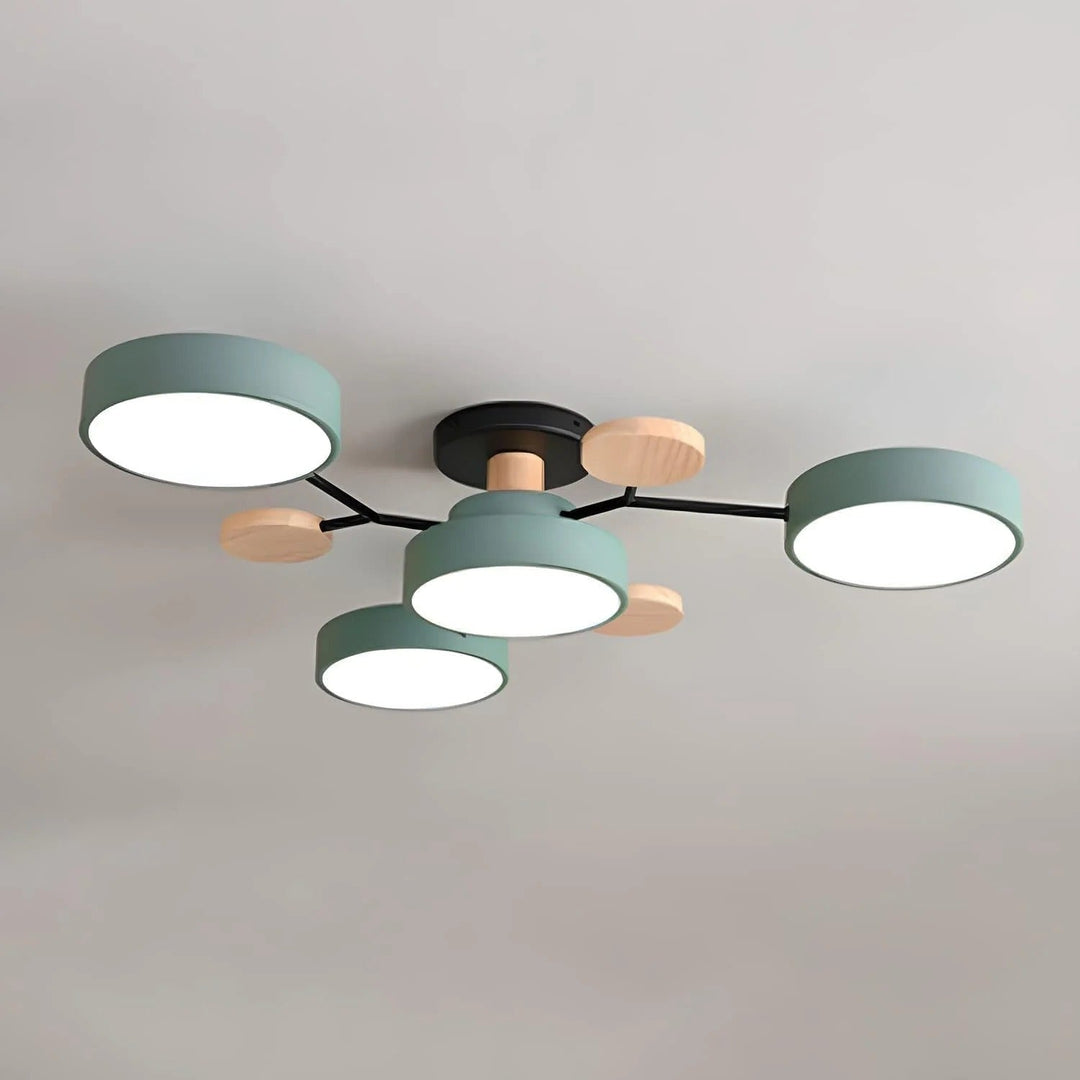 Bright, modern halo LED semi-flush lamp for a vibrant hallway.